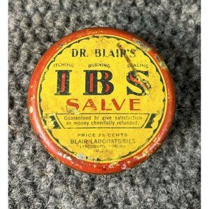 Vtg Advertising Tin Lynchburg VA Blair’s IBS SALVE Medicine Itch 2 Oz Burn EMPTY